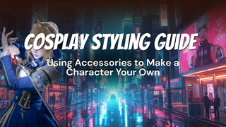 Cosplayer holding a sword in a neon city for a cosplay styling guide about character accessories.