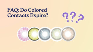 FAQ: Do Colored Contacts Expire? Image showcasing various colored contact lenses including pink, green, blue, and brown with a question mark. Learn about the shelf life and expiration of colored contact lenses at EyeCandys.