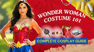 Wonder Woman costume inspired by DC Comics superhero with red, blue, and gold design