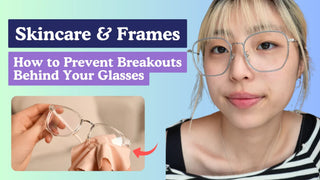 A woman wearing wireframe glasses beside an inset of hands wiping clear glasses with a microfiber cloth.