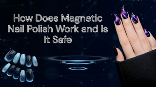 Purple and blue cat-eye nails beside article text asking how magnetic nail polish works.
