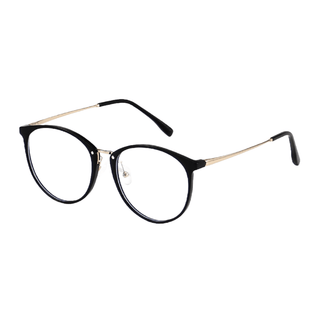 angled photo of Infinity Oversized Oval in black gold color prescription eyeglasses, available in blue light blocking lenses and in readers with magnification, from EyeCandys
