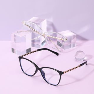 Peggy Oval prescription eyeglasses, available in blue light blocking lenses and in readers with magnification, from EyeCandys