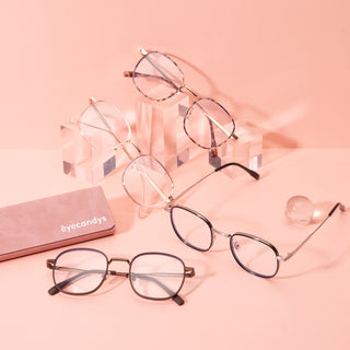 Stunner Square prescription eyeglasses, available in blue light blocking lenses and in readers with magnification, from EyeCandys. Each pair of glasses comes with a branded glasses case (pictured).