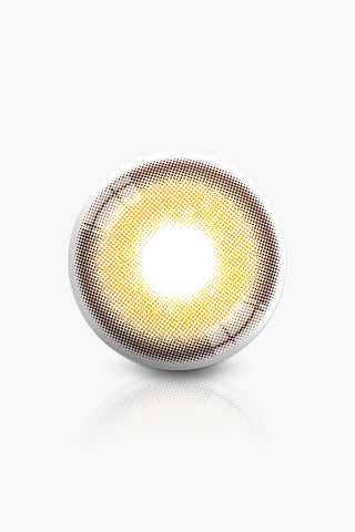 Close up detailed view of the Ann365 Photogenic 1-Day Creme Beige (10pk) Color Contact Lens design showing dots and a radial pattern by EyeCandys