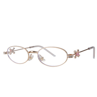 Eyecandys Marquee glasses in Rose Gold – sleek wide-fit geometric eyewear made from lightweight metal. Customizable with prescription lenses, Zeiss HMC anti-reflective coating, photochromic transition tint, or polarized sun lenses