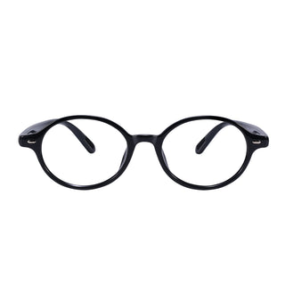 A pair of Chase Round Oval eyeglasses by EyeCandys, featuring black, thick frames and a round oval shape, viewed from the front on a white background—perfect as stylish Miu dupe glasses.