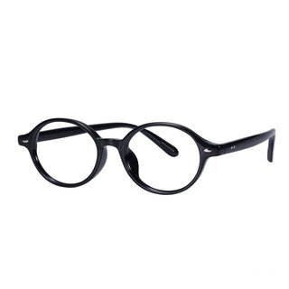 angled view of black EyeCandys Round Chase Oval Prescription Reading Glasses with Vintage Colorful Eyewear Frames available in Blue Light Blocking