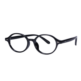 A pair of EyeCandys Chase Round Oval glasses with thick, glossy black frames, shown on a white background.