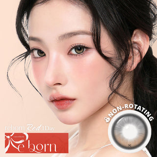 Model wearing i-SHA Reborn Red 1-Day Creamy Brown (10pk) colored contact lenses from EyeCandys