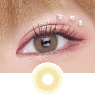 Eye wearing EyeCandys Pink Label Mykonos Brown colored contact lenses — prescription colored contact lenses, toric contact lenses, color contact lenses for natural brown eye enhancement
