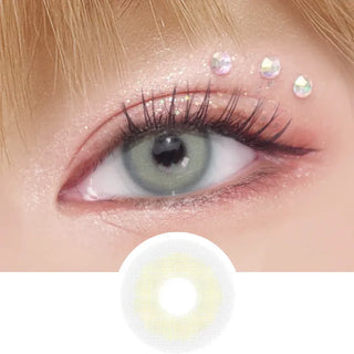 Eye wearing EyeCandys Pink Label Mykonos Grey colored contact lenses — prescription colored contact lenses, toric contact lenses, color contact lenses for natural grey eye enhancement