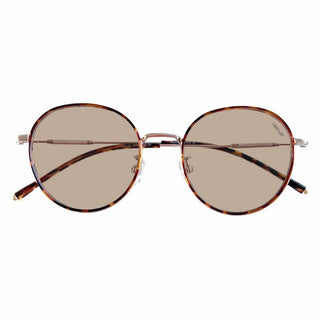A pair of EyeCandys Banger Round glasses with thin, tortoiseshell frames and brown lenses. The lens arms boast a slender metal design, crafted from durable TR material, while the adjustable nose pads ensure comfort, perfectly complementing the dark academia trend.