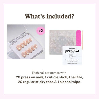 Reusable press on nails kit by EyeCandys including 20 nails, nail file, cuticle stick, alcohol wipe, and 10 sticky tabs for secure application.