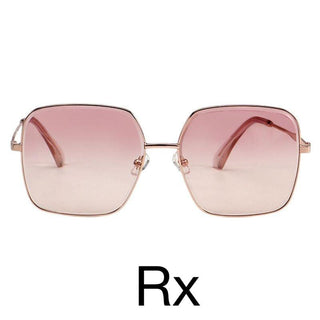 Bermuda Oversized Square Sunglasses color Pink Swizzle by EyeCandys. Stylish pink and gold oversized sunglasses, a chic accessory for sunny days. With Rx at the bottom