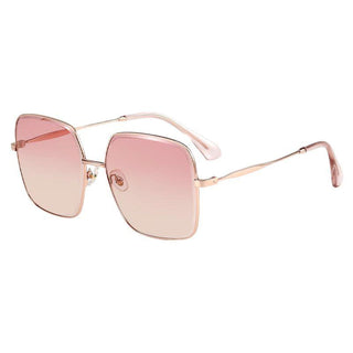 side view of Bermuda Oversized Square Sunglasses color Pink Swizzle by EyeCandys. Stylish pink and gold oversized sunglasses, a chic accessory for sunny days