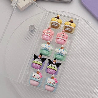 Innovative contact lens case design featuring kawaii cartoon characters. This set contains 5 lens cases, each holding 1 pair of contact lenses, in a clear plastic case, along with silicone applicator tools