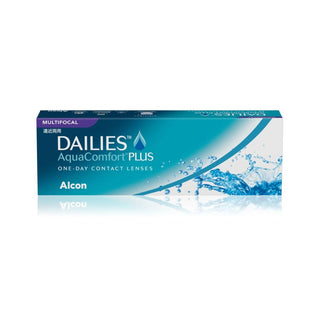 Box of Alcon DAILIES AquaComfort Plus Multifocal Contact Lenses – moisture-rich, all-day comfort with Precision Profile design for presbyopia