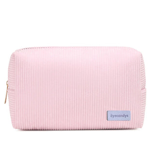 Pink EyeCandys Corduroy Pouch – soft, stylish, and compact storage for contact lenses, beauty essentials, and travel accessories