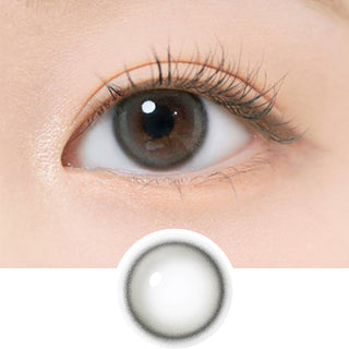 Close-up view of the i-DOL Eyeis Essential Grey coloured contact lenses on a woman's eye