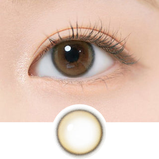Close-up view of the i-DOL Eyeis Melo Brown coloured contact lenses on a woman's eye