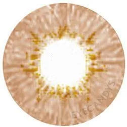 Pink Label Dewy brown contact lens pattern design, showing iris-mimicking detail