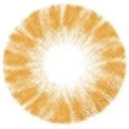 Close up detailed view of a brown contact lens design showing dots and a radial pattern by EyeCandys