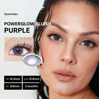 EyeCandys Powerglow Bluish Purple color contact lenses – vibrant green 3-month contacts, 14.2mm DIA, 13.8mm G.DIA, 8.6mm base curve – natural eye enhancement for a bold look