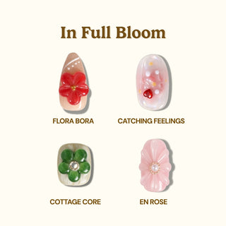 EyeCandys' In Full Bloom Press-On Nail Set features four floral designs on a beige base, letting you achieve a salon-quality gel manicure at home with easy-to-use, reusable nails.