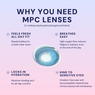 Macro shot of Eyecandys Doe Blue MPC prescription colored contact lens, showing detailed lens design for natural blue eyes