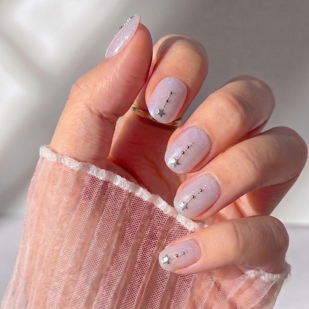 Gemini Short Squoval Mauve Glitter Celestial Press-On Nails