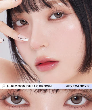 In a close-up shot, the Asian model wears Dusty Brown colour contact lenses, highlighting her transformed eyes from dark to brightened.