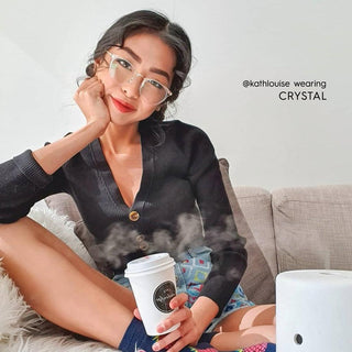 model with simple everyday make up look wearing Infinity Oversized Oval in ice crystal