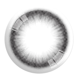 Design of the Ann365 JUST MAX Black prescription colour contact lens dailies from Eyecandys on a white background, showing the fine pixel detail and enlarging limbal ring.