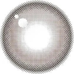 Design of the Chuu Milk & Tea Cream Grey prescription color contact lens dailies from Eyecandys on a white background, showing the fine pixel detail and enlarging limbal ring.