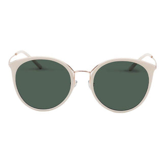 side view of Monaco Round Sunglasses in White Rose Gold. cat-eye vintage eyeglass frame, available in blue light blocking lenses and readers, photographed on a white background, from EyeCandys