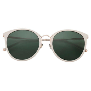 side view of Monaco Round Sunglasses in White Rose Gold. cat-eye vintage eyeglass frame, available in blue light blocking lenses and readers, photographed on a white background, from EyeCandys