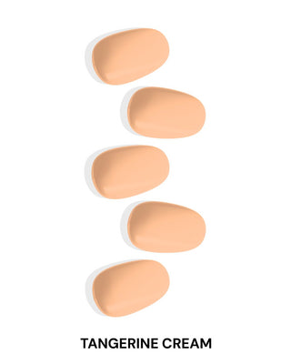 EyeCandys Tangerine Cream Gel Nail Stickers in a soft pastel orange design. Achieve a chic, long-lasting manicure with a 7-free, allergy-friendly formula that lasts 2-3 weeks. Cures in sunlight, no UV lamp needed, perfect for fresh spring nails.