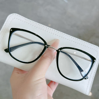 hand holding black Eyecandys Posh Prescription Reading Glasses with Zeiss HMC, Blue Light Protection, Photochromic UV Responsive Lenses, and Polarized Sunglasses