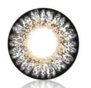 Bambi grey colored contact lens design by EyeCandys showcased against a white background, highlighting the intricate pixel detail