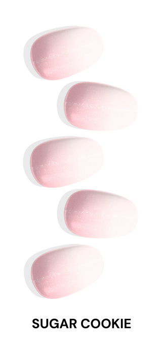 EyeCandys Sugar Cookie Gel Nail Stickers design in pink with sparkling glitter accents. Ideal for achieving a dazzling, long-lasting manicure. Perfect for gel nail enthusiasts, offering easy application and a glamorous, flawless nail look