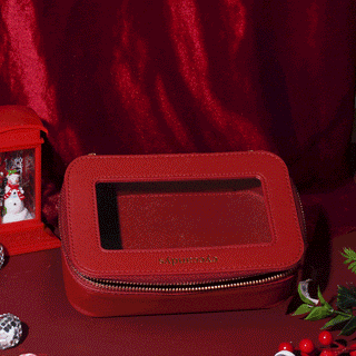 EyeCandys Red Holiday Essentials Case, cute and practical travel companion for lenses, drops, and nail stickers.