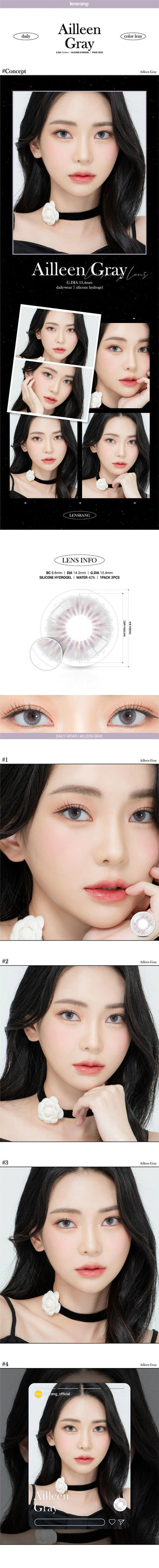 Lensrang Ailleen Grey Color Contact Lens - EyeCandys