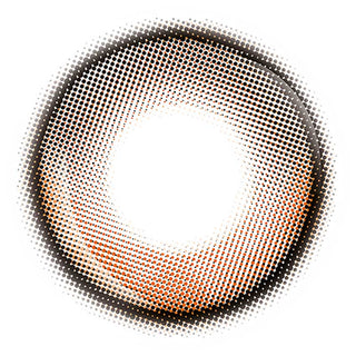 A gradient ring of orange, brown, and black dots forms a circular pattern with a white center, inspired by Bausch & Lomb Lacelle Aurora Black (30pk) contact lenses; the dots get denser at the edge and sparser in the middle.