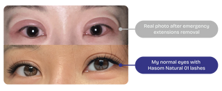 Before-and-after comparison showing the difference in eyelash length, definition, and fullness for an enhanced lash look.