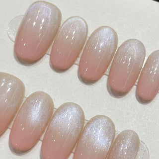 EyeCandys Bloom n Fade press on nails with champagne cat-eye base and soft pink gradient tips for a clean girl aesthetic nails look.