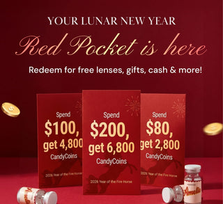 EyeCandys Red Pocket Lunar New Year edition. Celebrate the season with eye-catching colored lenses and festive vibes.