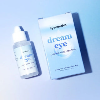 Flat lay of EyeCandys Dream Eye Lubricating Drops – hydrating, fast-relief eye drops for dry eyes and contact lens wearers