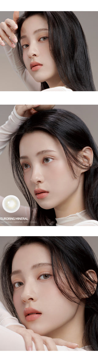 Asian model wearing the Euroring Mineral Grey Color Contact Lens, available in prescription from EyeCandys