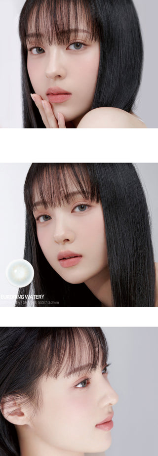 Asian model wearing the Euroring Watery Grey Color Contact Lens, available in prescription from EyeCandys
